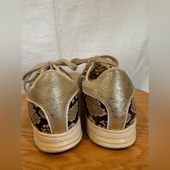 Geox Respira Gold and Snakeskin Print Leather Sneakers Size 5 - Picture 3 of 6